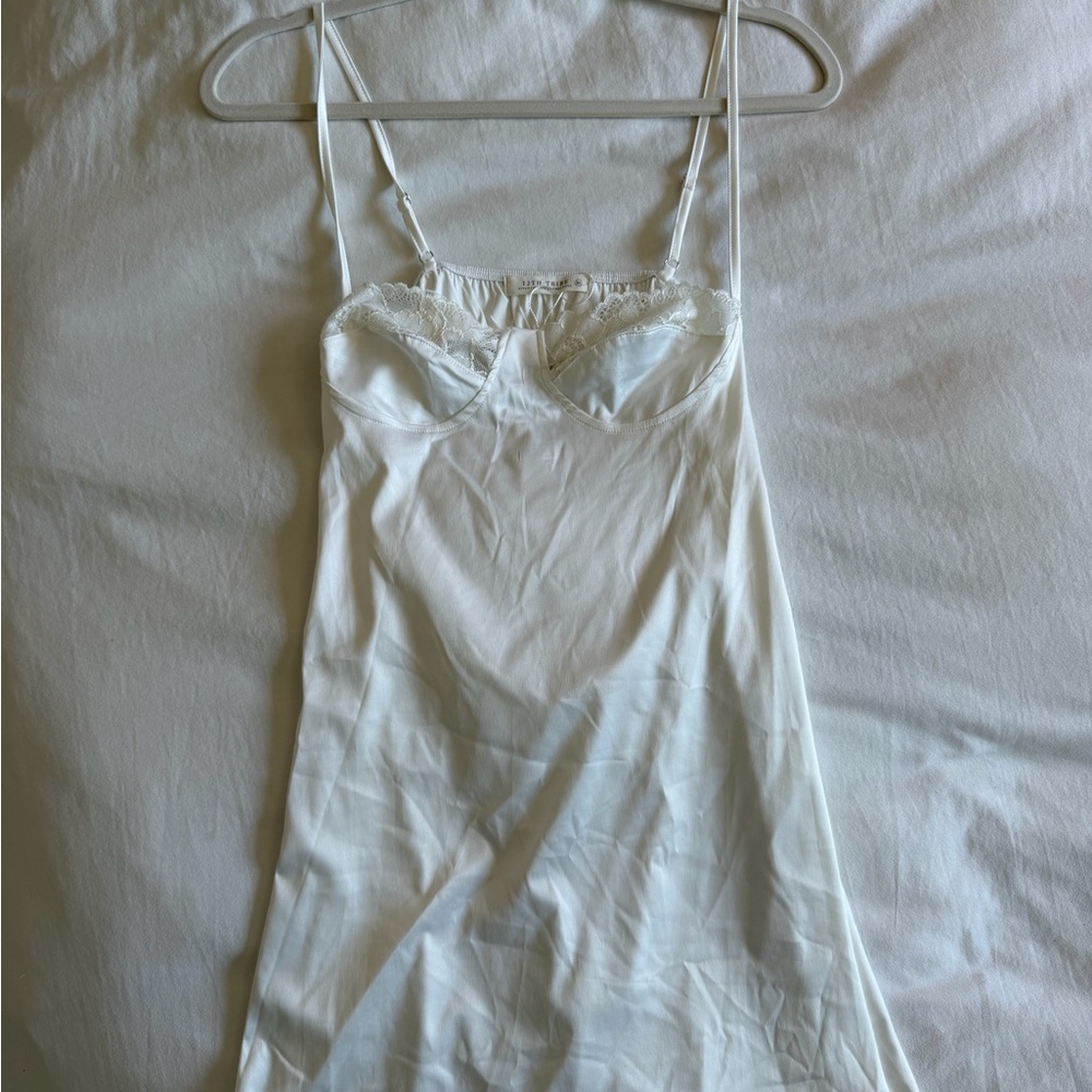 12th Tribe White Lace-Trim Slip Dress